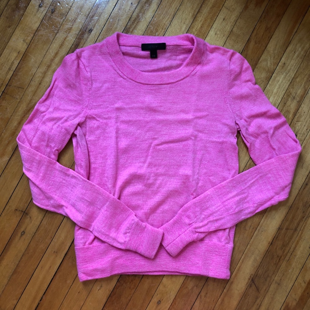J Crew bright pink cropped wool sweater